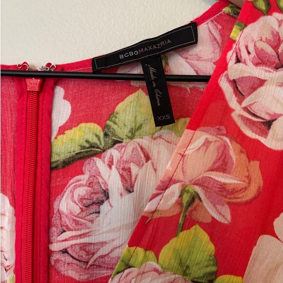 BCBGMAXAZRIA Red Floral Maxi Dress XXS - Picture 6 of 10